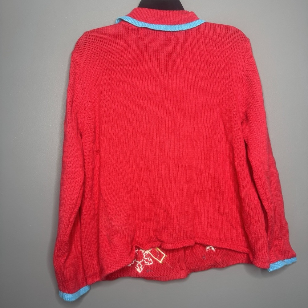 Vintage Ugly Christmas Sweater Size XL Red Chunky Cardigan Snowman Santa Penguin - Picture 5 of 7